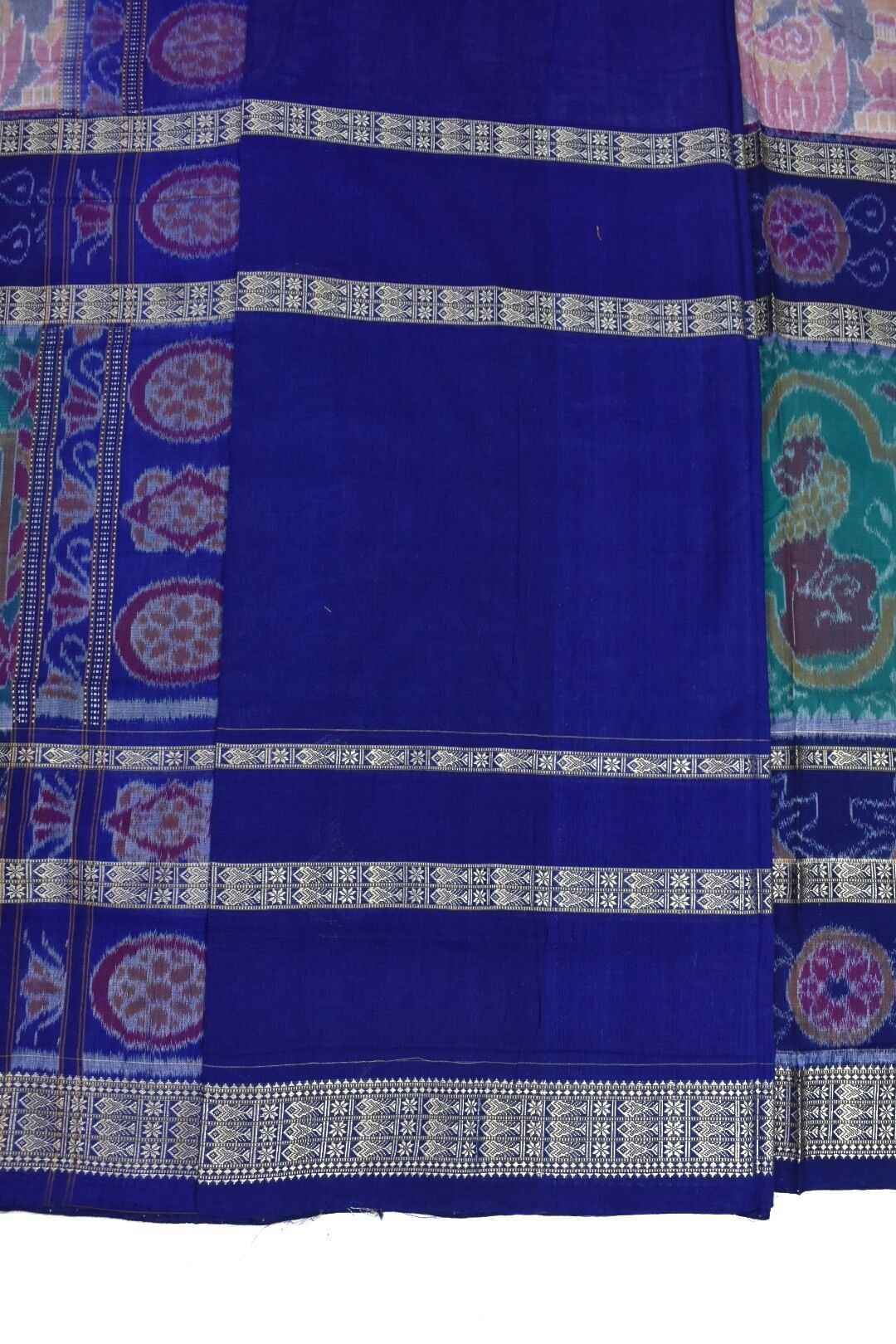 Blue Colour Double Border Sambalpuri Handloom Cotton Bandha Saree - Image 5
