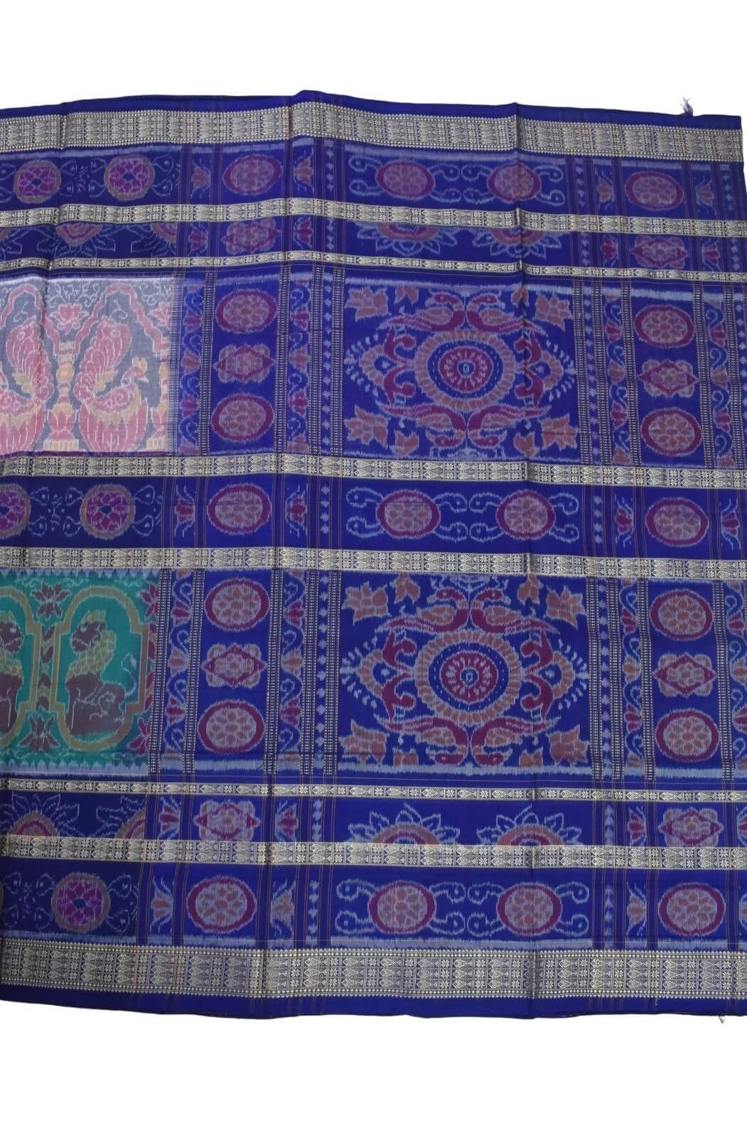 Blue Colour Double Border Sambalpuri Handloom Cotton Bandha Saree - Image 2