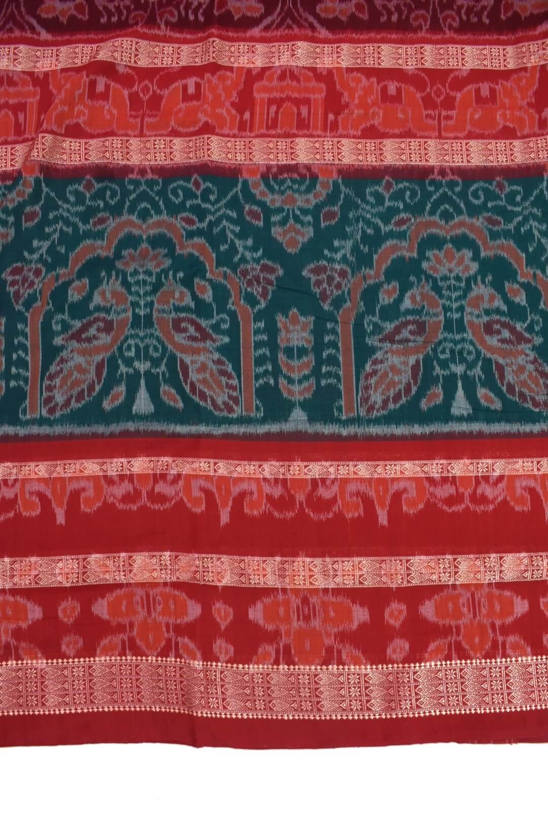 Red Colour Double Border Sambalpuri Handloom Cotton Bandha Saree - Image 4