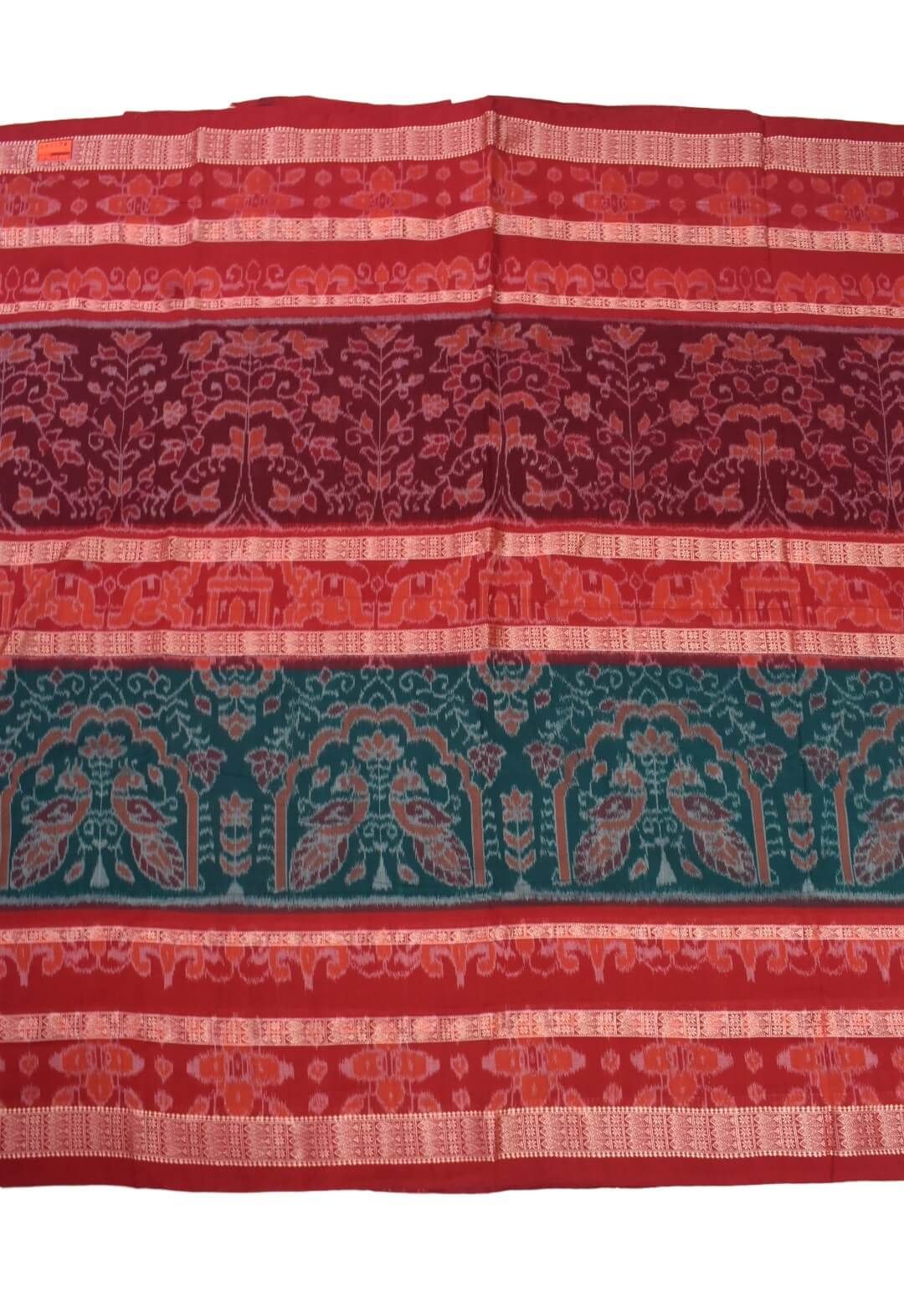 Red Colour Double Border Sambalpuri Handloom Cotton Bandha Saree