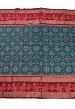 Green-Red Colour Double Border Sambalpuri Handloom Cotton Bandha Saree