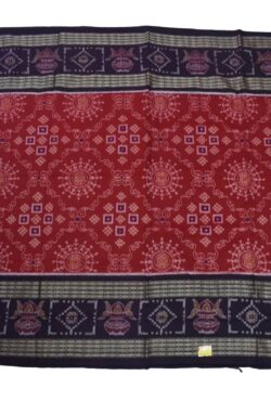 Red-Black Colour Double Border Sambalpuri Handloom Cotton Bandha Saree