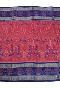 Pink-Blue Colour Double Border Sambalpuri Handloom Cotton Bandha Saree