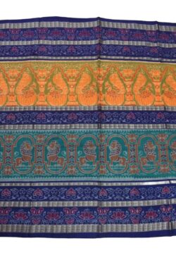 Blue Colour Double Border Sambalpuri Handloom Cotton Bandha Saree