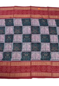 Gray-Green Colour Double Border Sambalpuri Handloom Cotton Bandha Saree