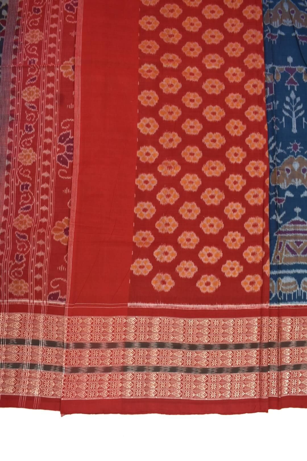 Blue Colour Tribal Design Sambalpuri Handloom Cotton Saree - Image 5