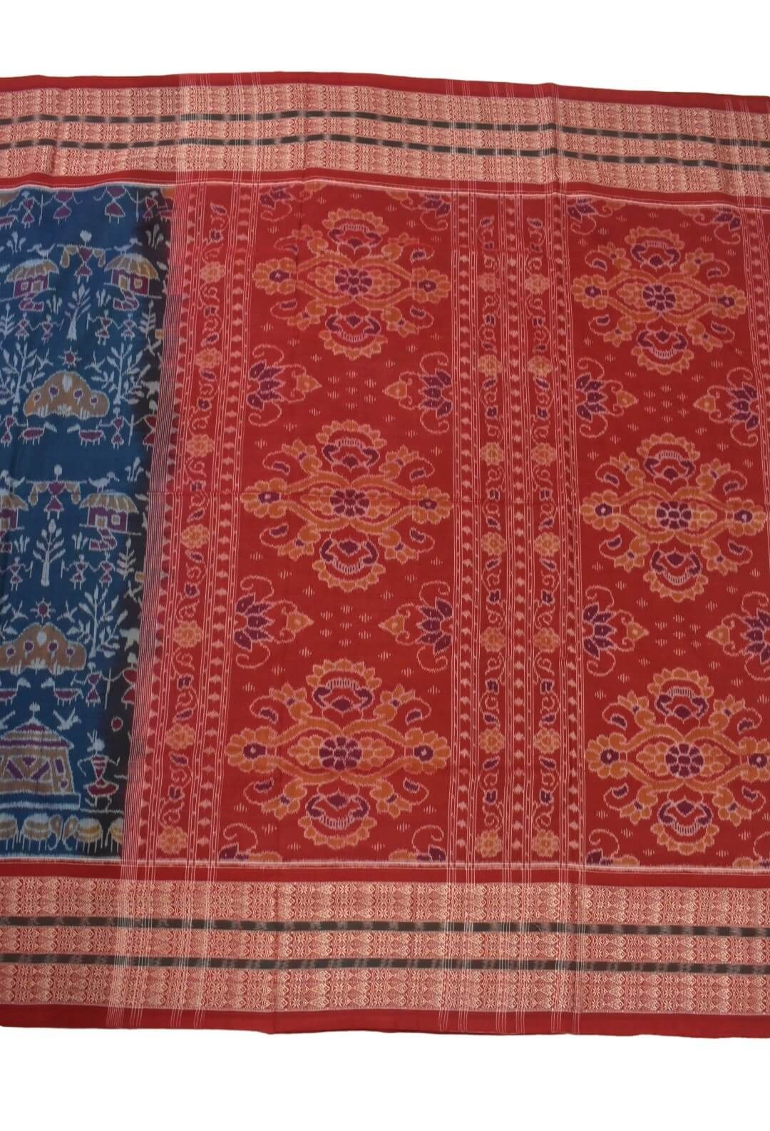 Blue Colour Tribal Design Sambalpuri Handloom Cotton Saree - Image 2