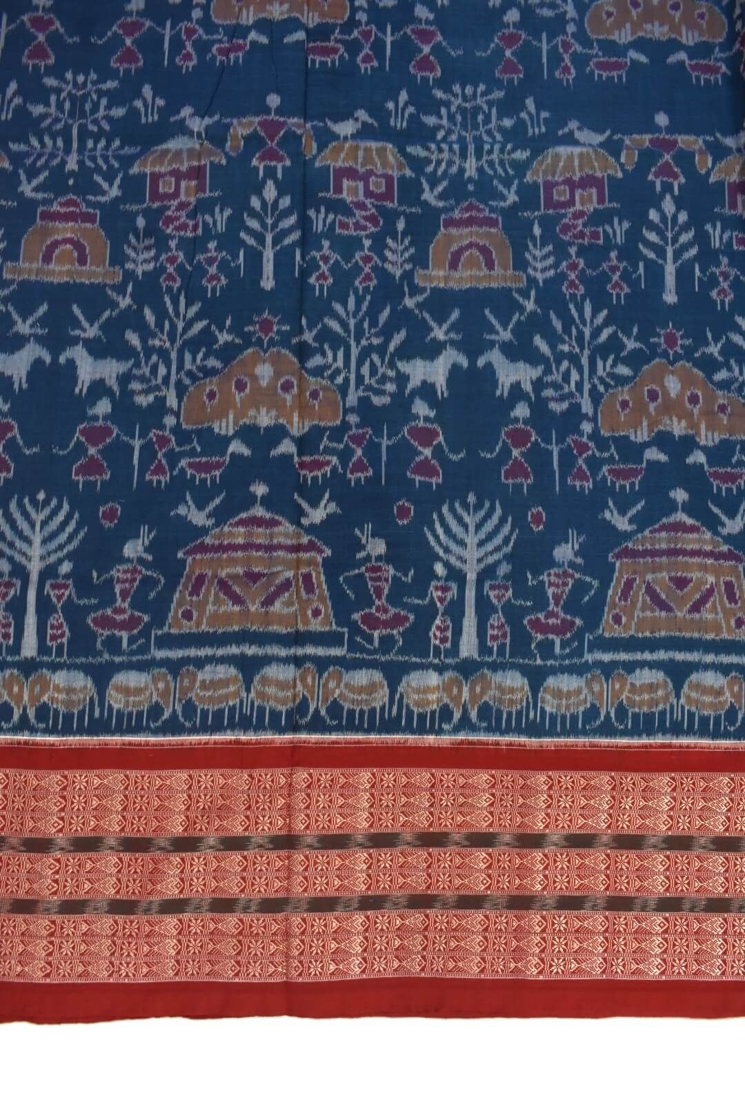 Blue Colour Tribal Design Sambalpuri Handloom Cotton Saree - Image 4