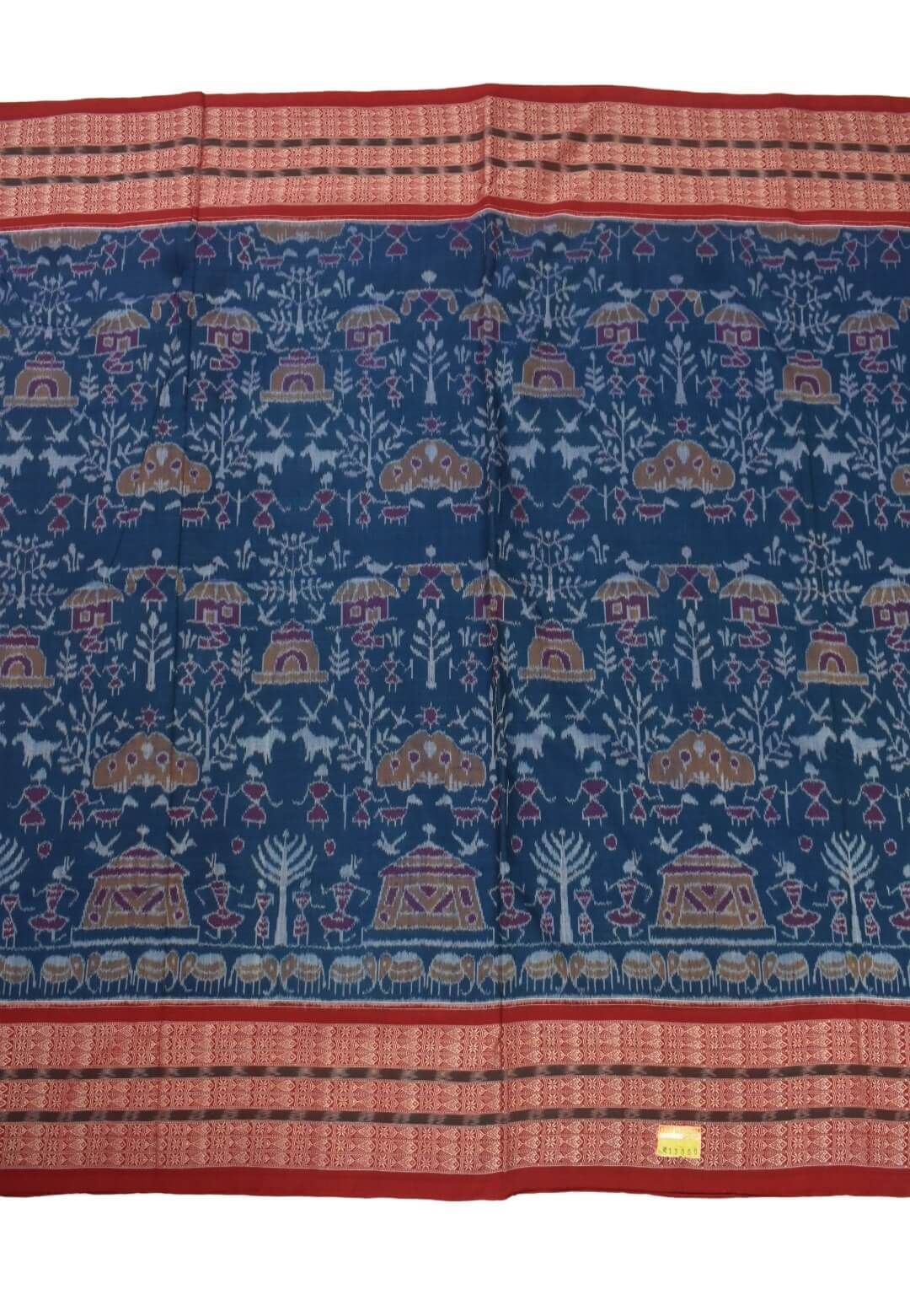 Blue Colour Tribal Design Sambalpuri Handloom Cotton Saree