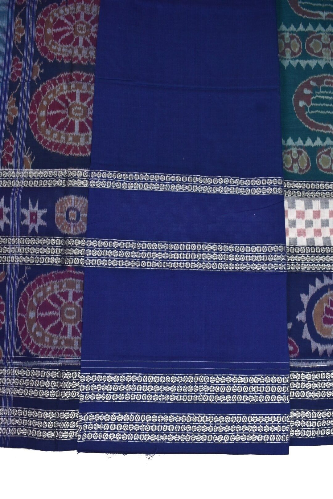 Green-Blue Colour Sambalpuri Handloom Cotton Bandha Saree - Image 5