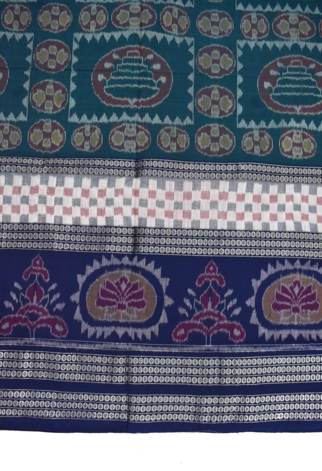 Green-Blue Colour Sambalpuri Handloom Cotton Bandha Saree - Image 4