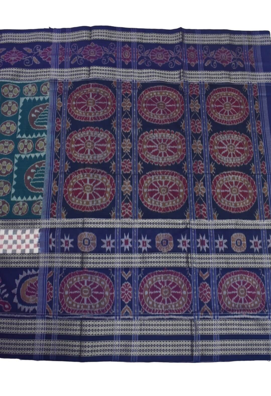 Green-Blue Colour Sambalpuri Handloom Cotton Bandha Saree - Image 2
