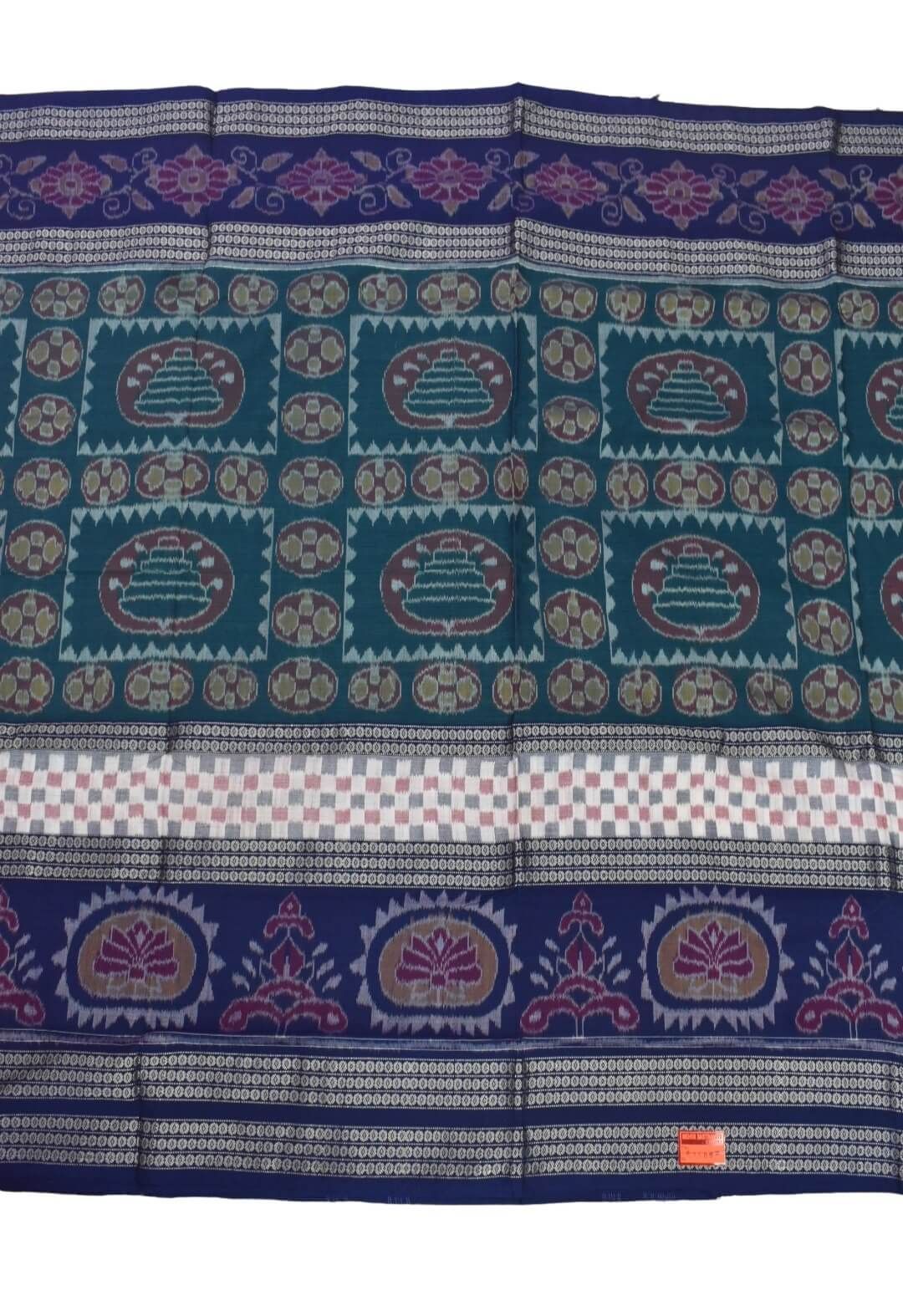 Green-Blue Colour Sambalpuri Handloom Cotton Bandha Saree