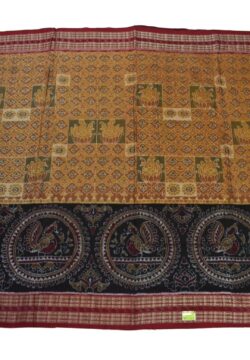 Biscuit-Black Colour Sambalpuri Handloom Cotton Saree