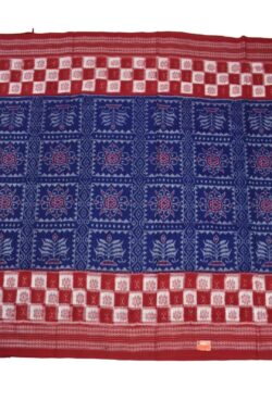 Blue-Red Colour Double Border Sambalpuri Handloom Cotton Bandha Saree
