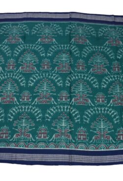 Green Colour Plane Border Sambalpuri Handloom Cotton  Bandha Saree