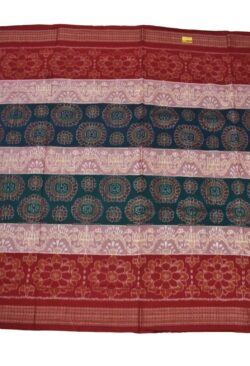 Green-Peach Colour Plane Border Sambalpuri Handloom Cotton  Bandha Saree
