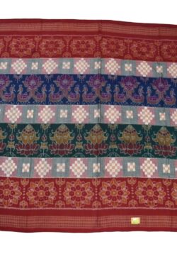 Blue-Green Colour Double Border Sambalpuri Handloom Cotton Bandha Saree
