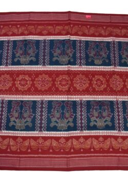 Green-Red Colour Double Border Sambalpuri Handloom Cotton Bandha Saree