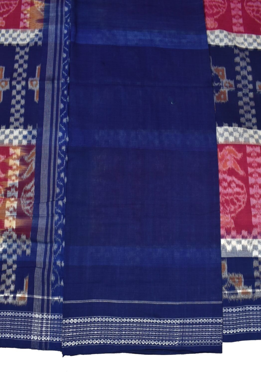Blue-Pink Colour Double Border Sambalpuri Handloom Cotton Bandha Saree - Image 5