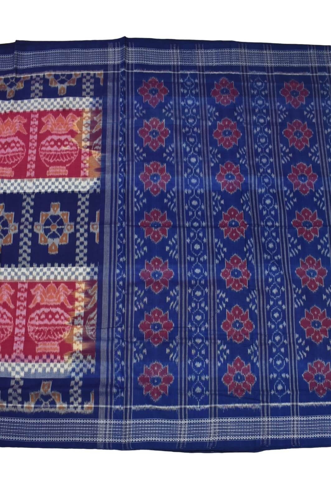 Blue-Pink Colour Double Border Sambalpuri Handloom Cotton Bandha Saree - Image 2