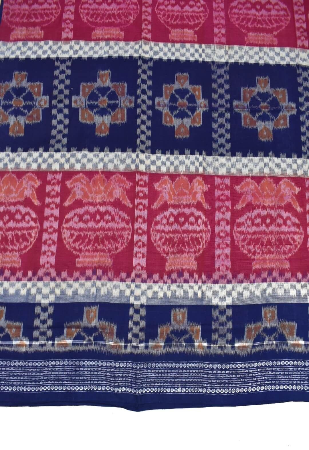 Blue-Pink Colour Double Border Sambalpuri Handloom Cotton Bandha Saree - Image 4