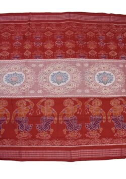 Red-Peach Colour Plane Border Sambalpuri Handloom Cotton  Bandha Saree