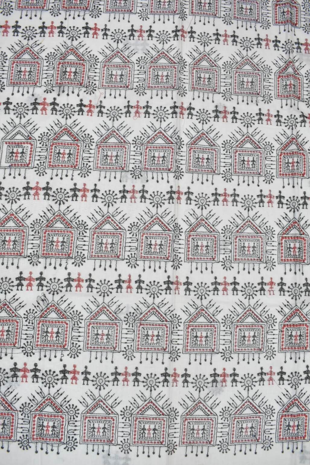 White Colour Sambalpuri Handloom Cotton Bomkai Dress Material - Image 5