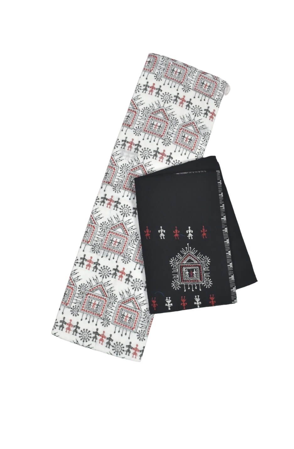 White Colour Sambalpuri Handloom Cotton Bomkai Dress Material