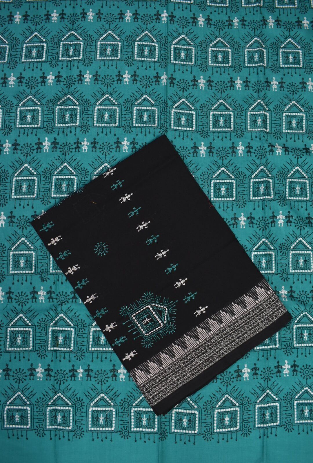 Rama Green Colour Sambalpuri Handloom Cotton Bomkai Dress Material - Image 3