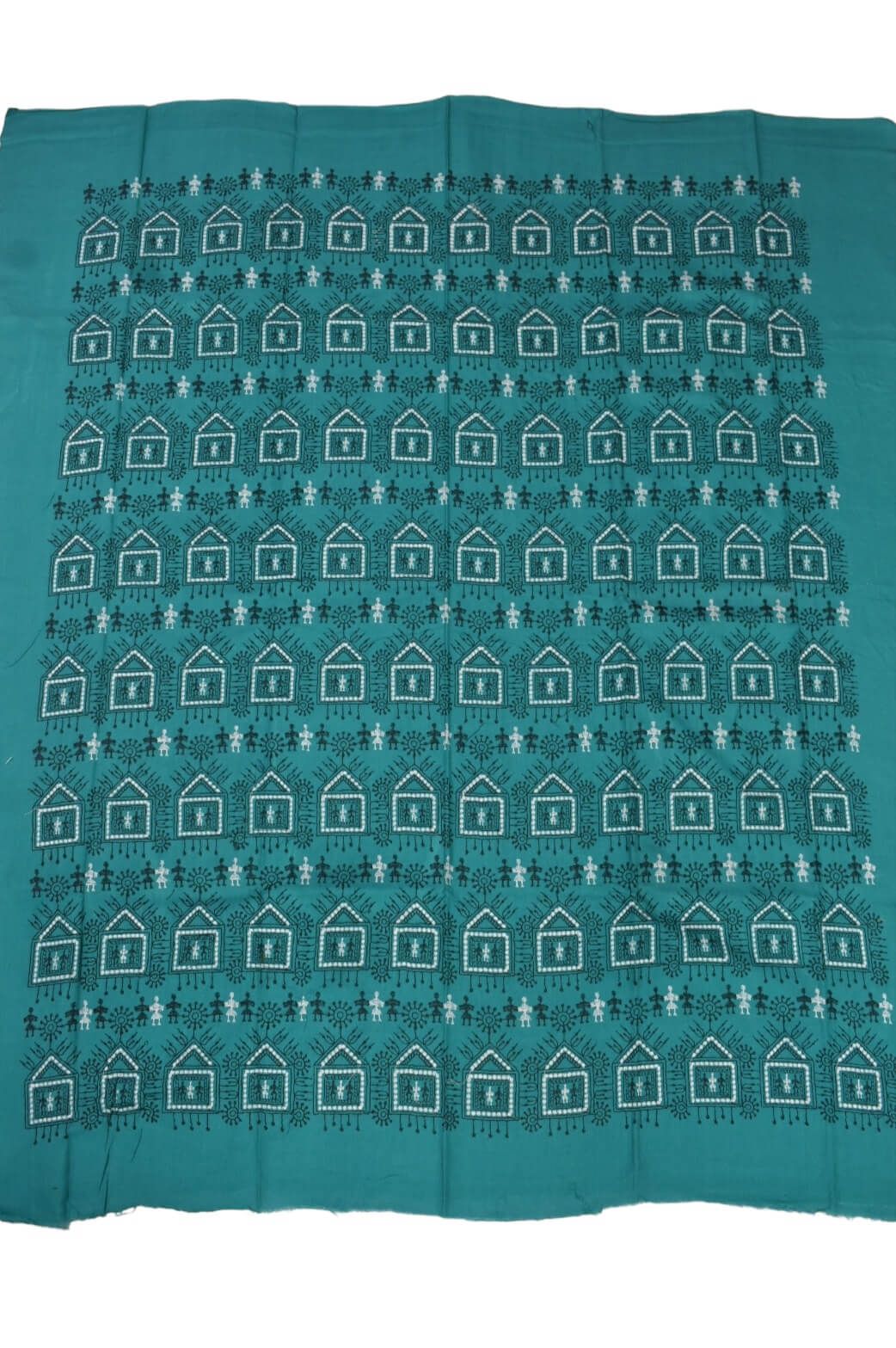 Rama Green Colour Sambalpuri Handloom Cotton Bomkai Dress Material - Image 4