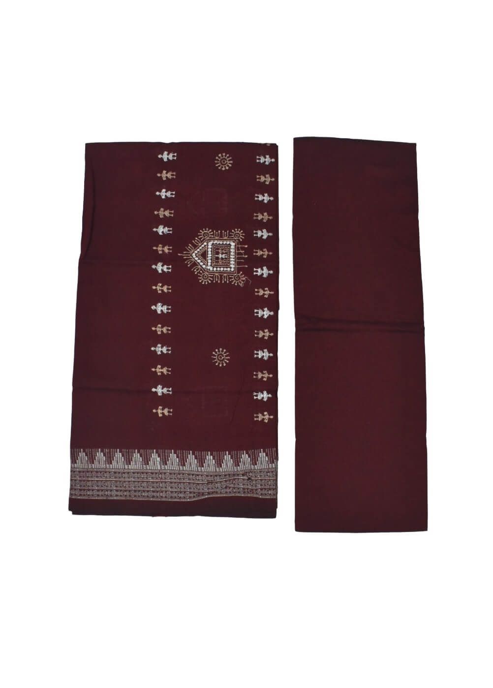 Cream Colour Sambalpuri Handloom Cotton Bomkai Dress Material - Image 2