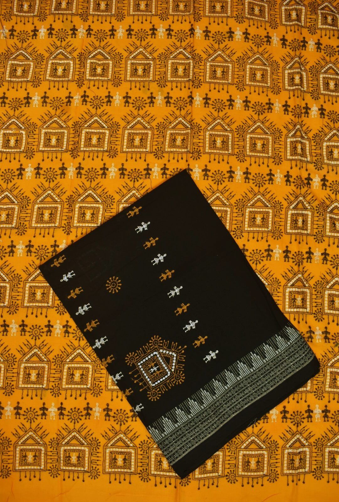 Yellow Colour Sambalpuri Handloom Cotton Bomkai Dress Material - Image 3