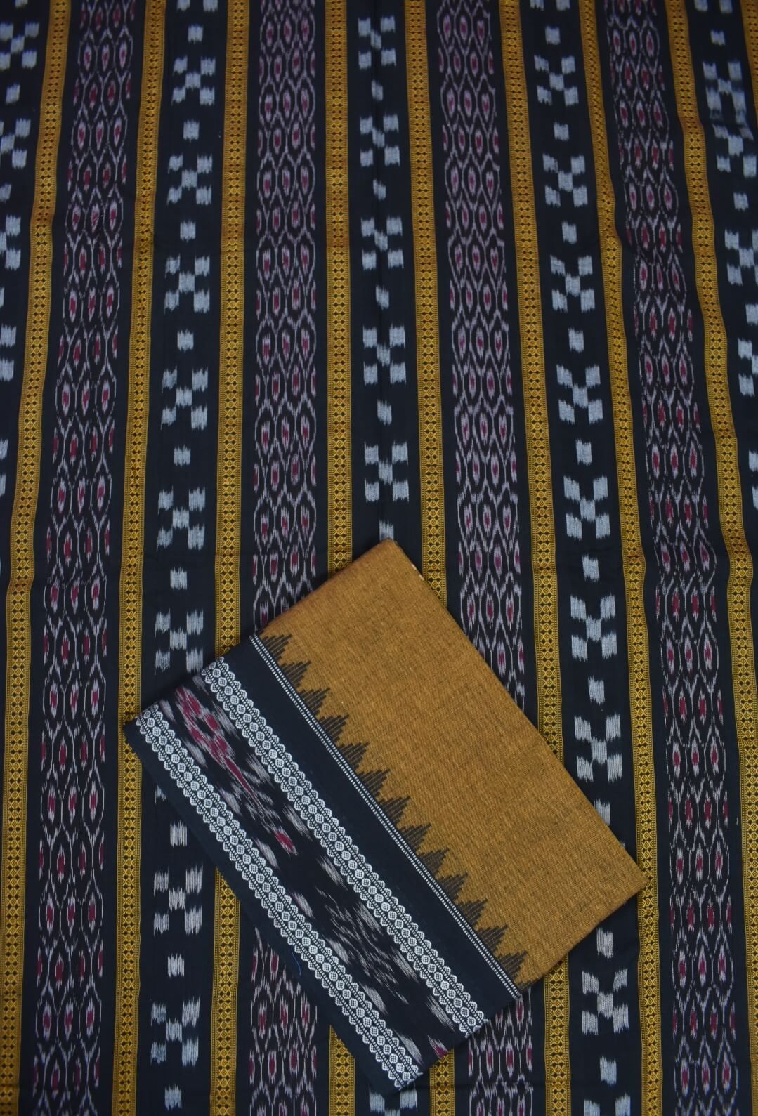 Black Colour Sambalpuri Handloom Cotton Bomkai Dress Material - Image 3