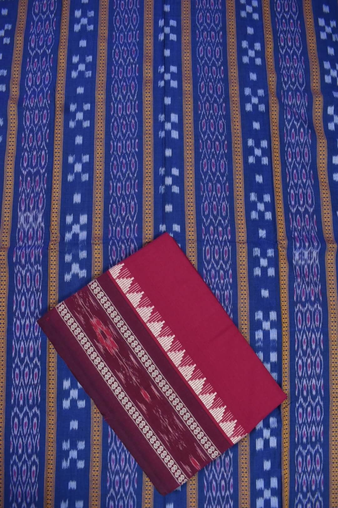 Blue Colour Sambalpuri Handloom Cotton Bomkai Dress Material - Image 3