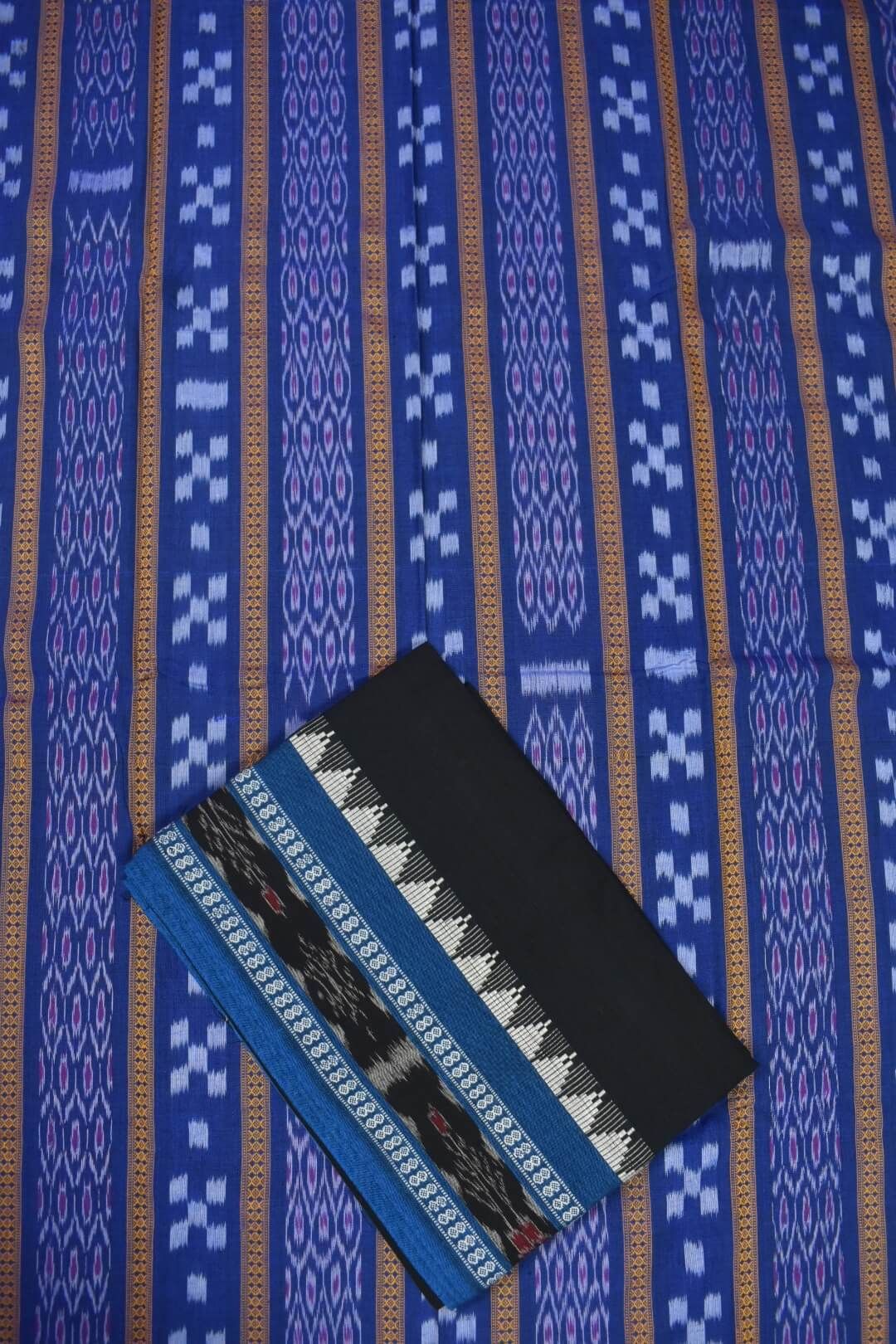 Blue Colour Sambalpuri Handloom Cotton Bomkai Dress Material - Image 3