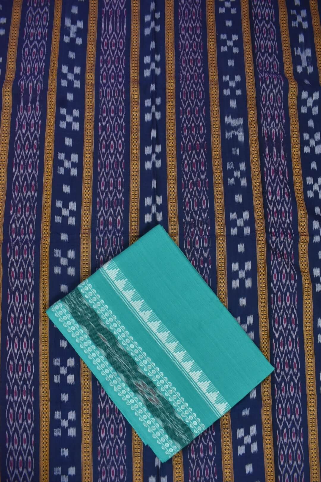 Blue Colour Sambalpuri Handloom Cotton Bomkai Dress Material - Image 3