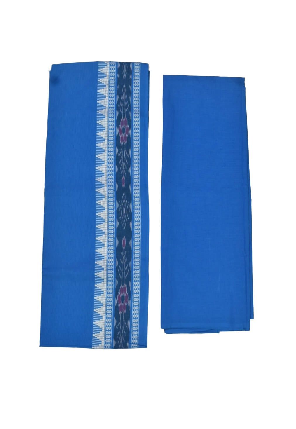 Blue Colour Sambalpuri Handloom Cotton Bomkai Dress Material - Image 2