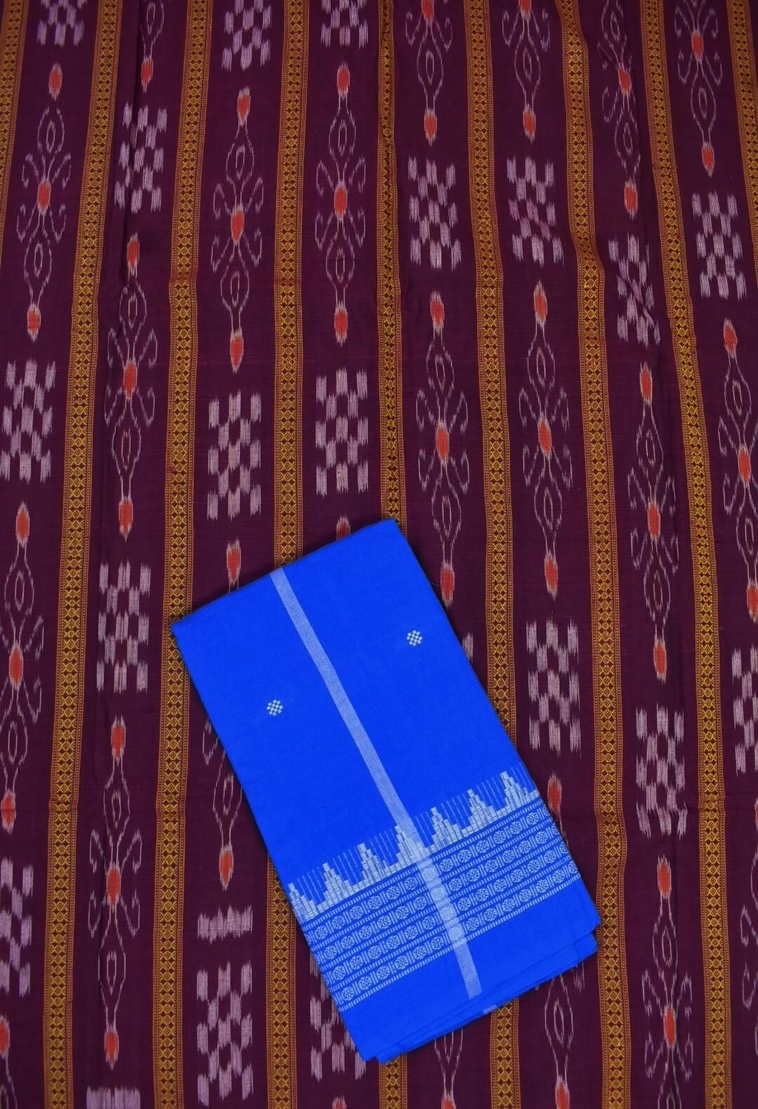 Maroon Colour Sambalpuri Handloom Cotton Bomkai Dress Material - Image 3