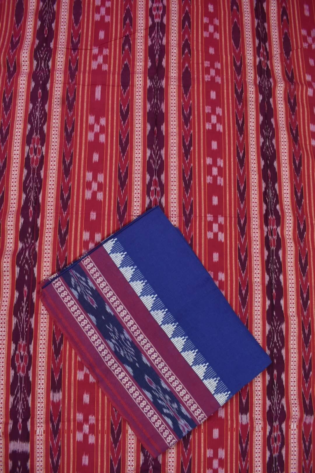Red Colour Sambalpuri Handloom Cotton Bomkai Dress Material - Image 3