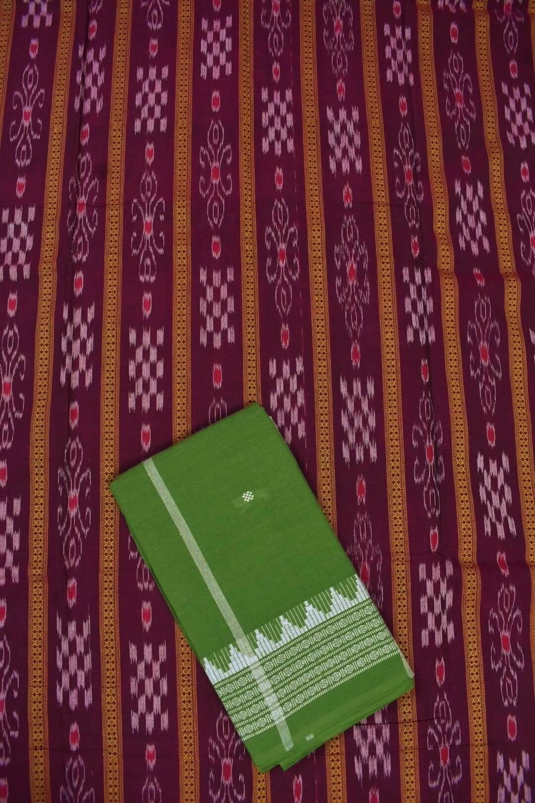 Maroon Colour Sambalpuri Handloom Cotton Bomkai Dress Material - Image 3