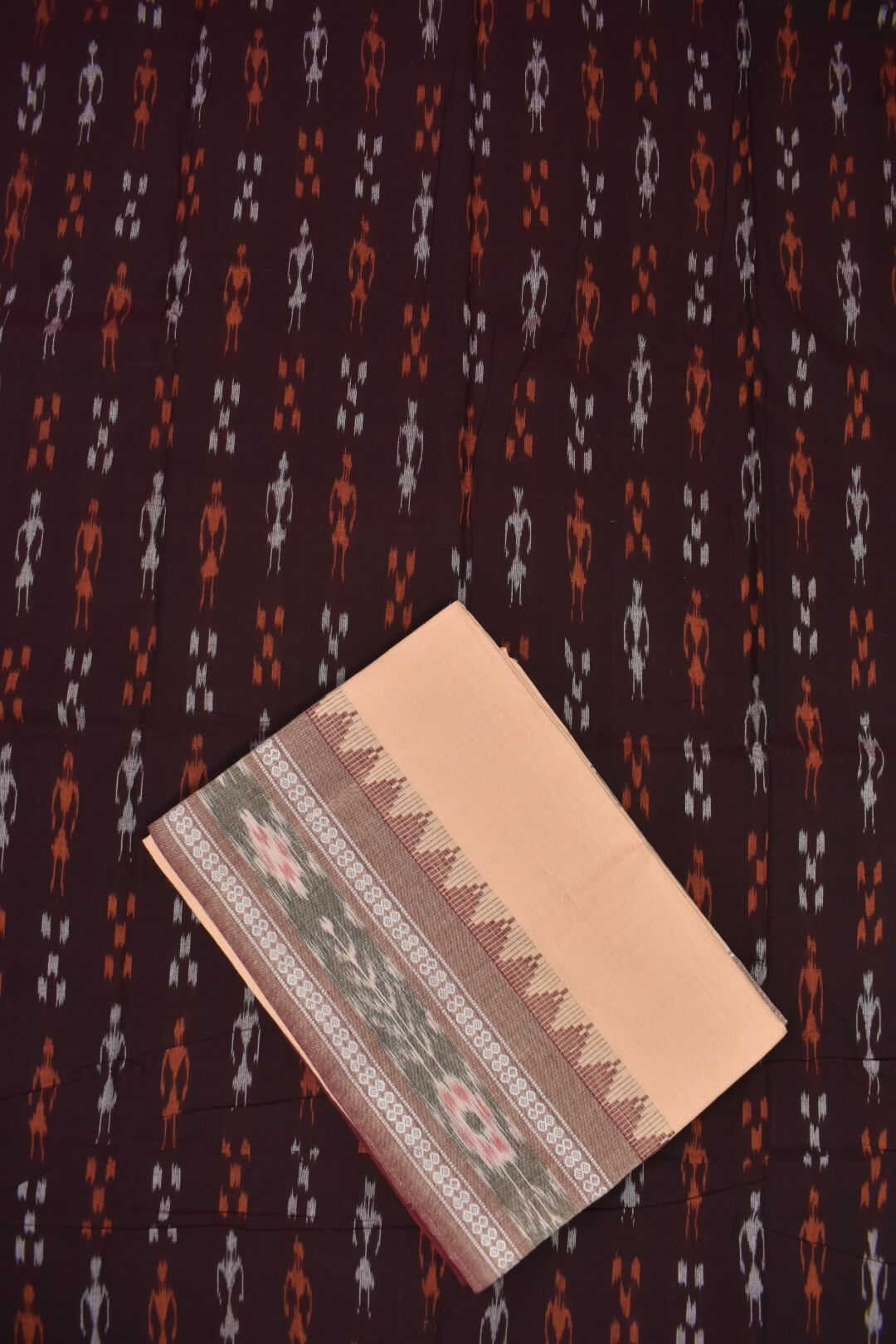 Brown Colour Sambalpuri Handloom Cotton Bomkai Dress Material - Image 3