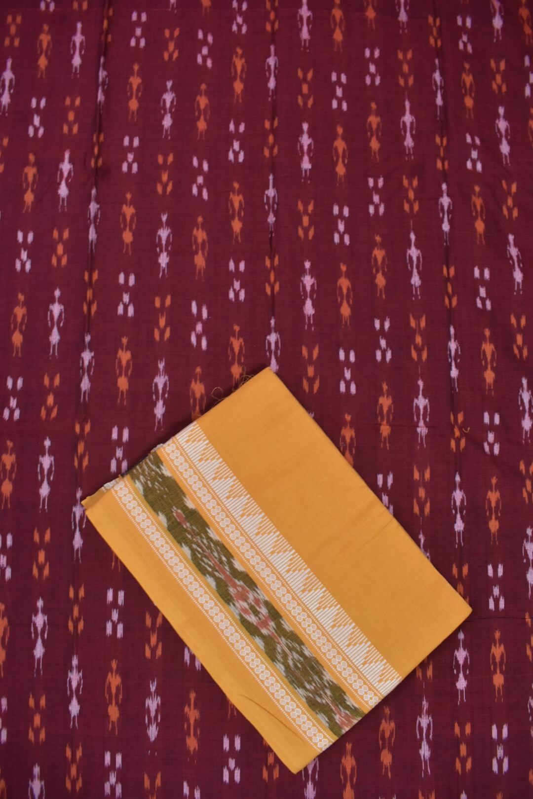 Maroon Colour Sambalpuri Handloom Cotton Bomkai Dress Material - Image 3