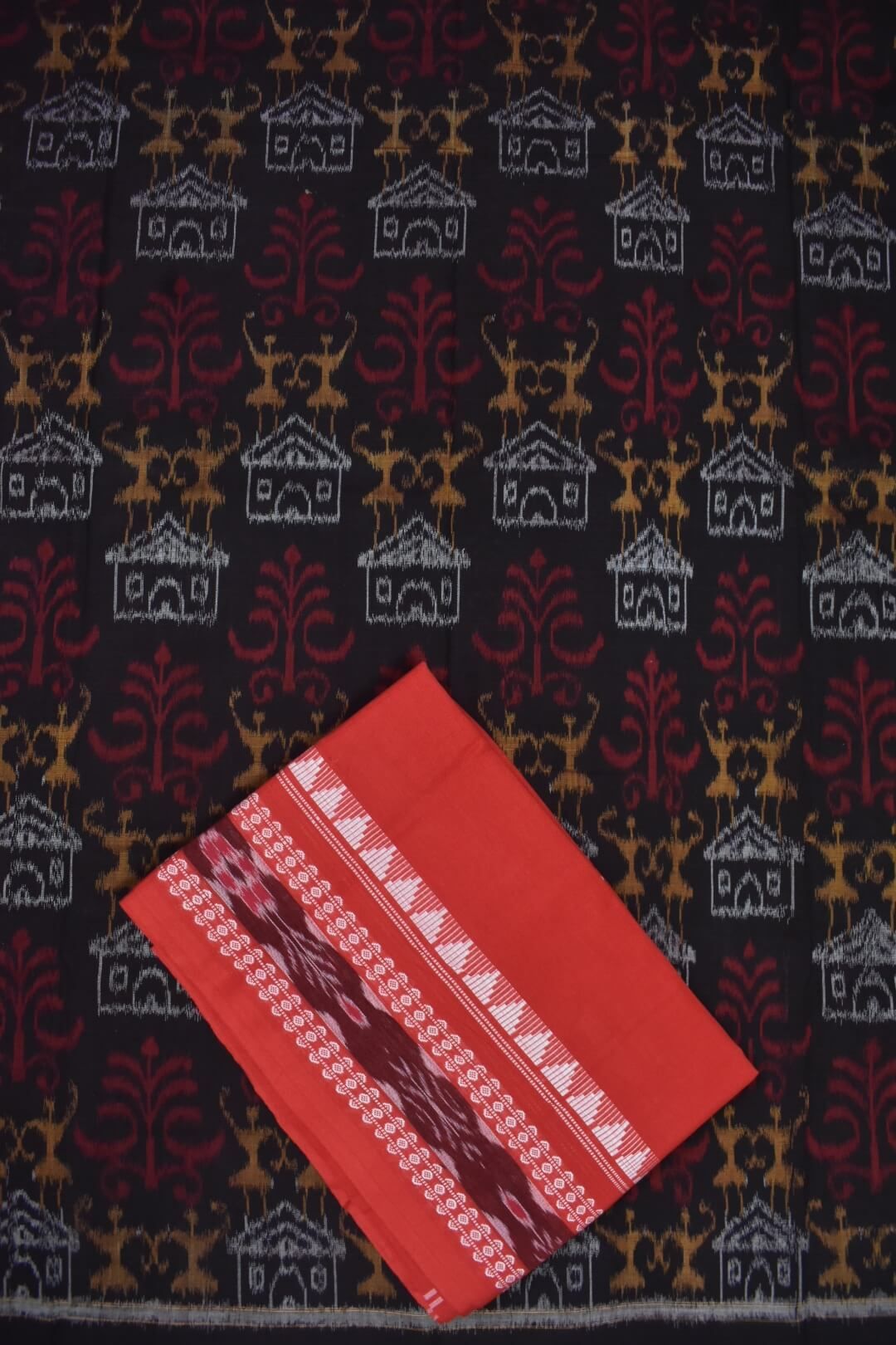 Black Colour Sambalpuri Handloom Cotton Dress Material - Image 3