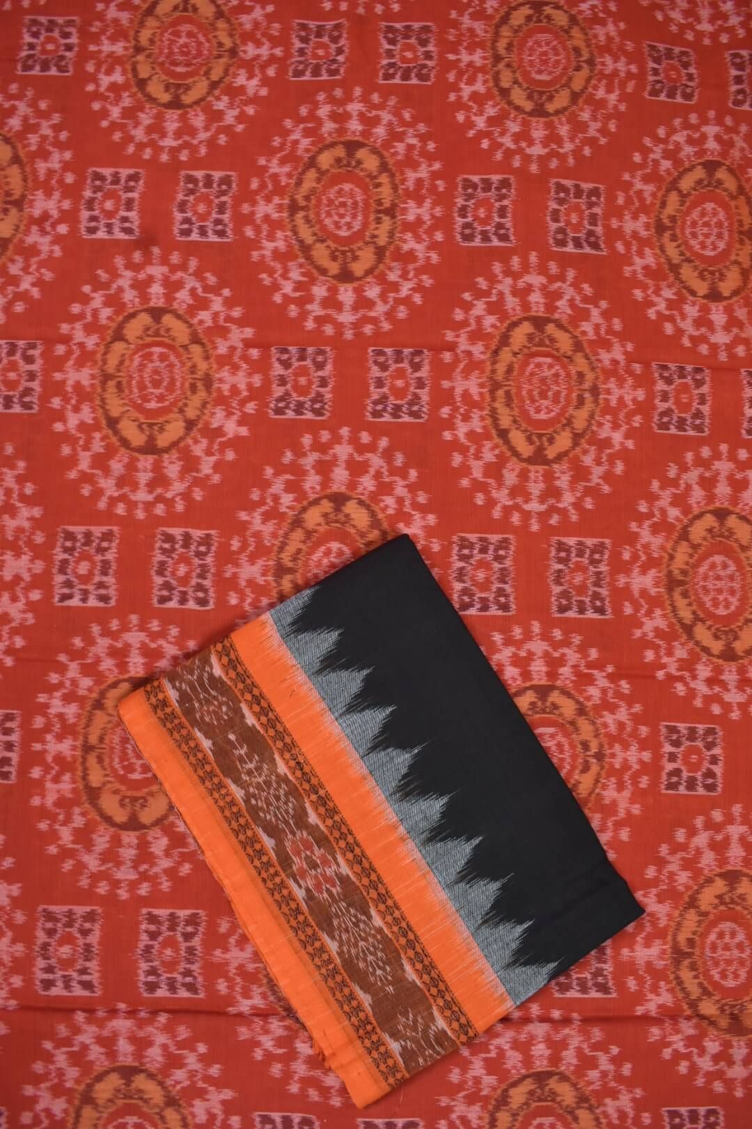 Orange Colour Sambalpuri Handloom Cotton Dress Material - Image 3