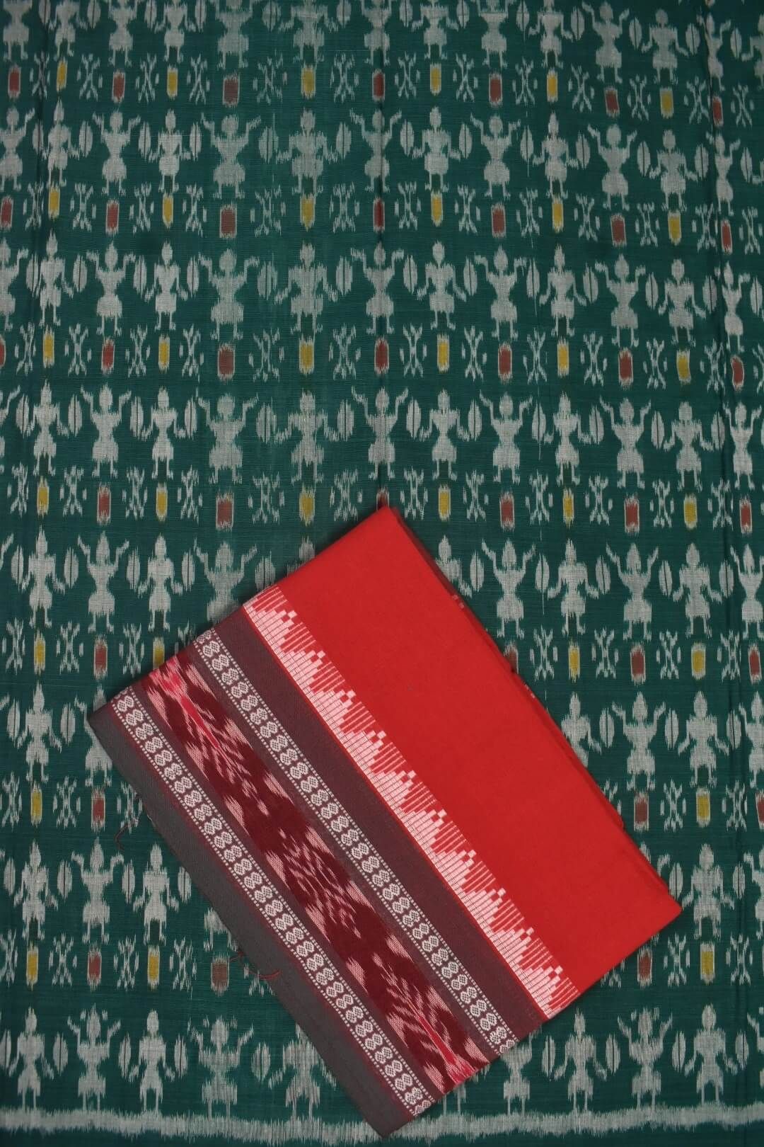 Green Colour Sambalpuri Handloom Cotton Dress Material - Image 3