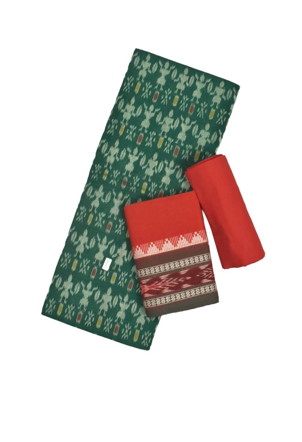Green Colour Sambalpuri Handloom Cotton Dress Material