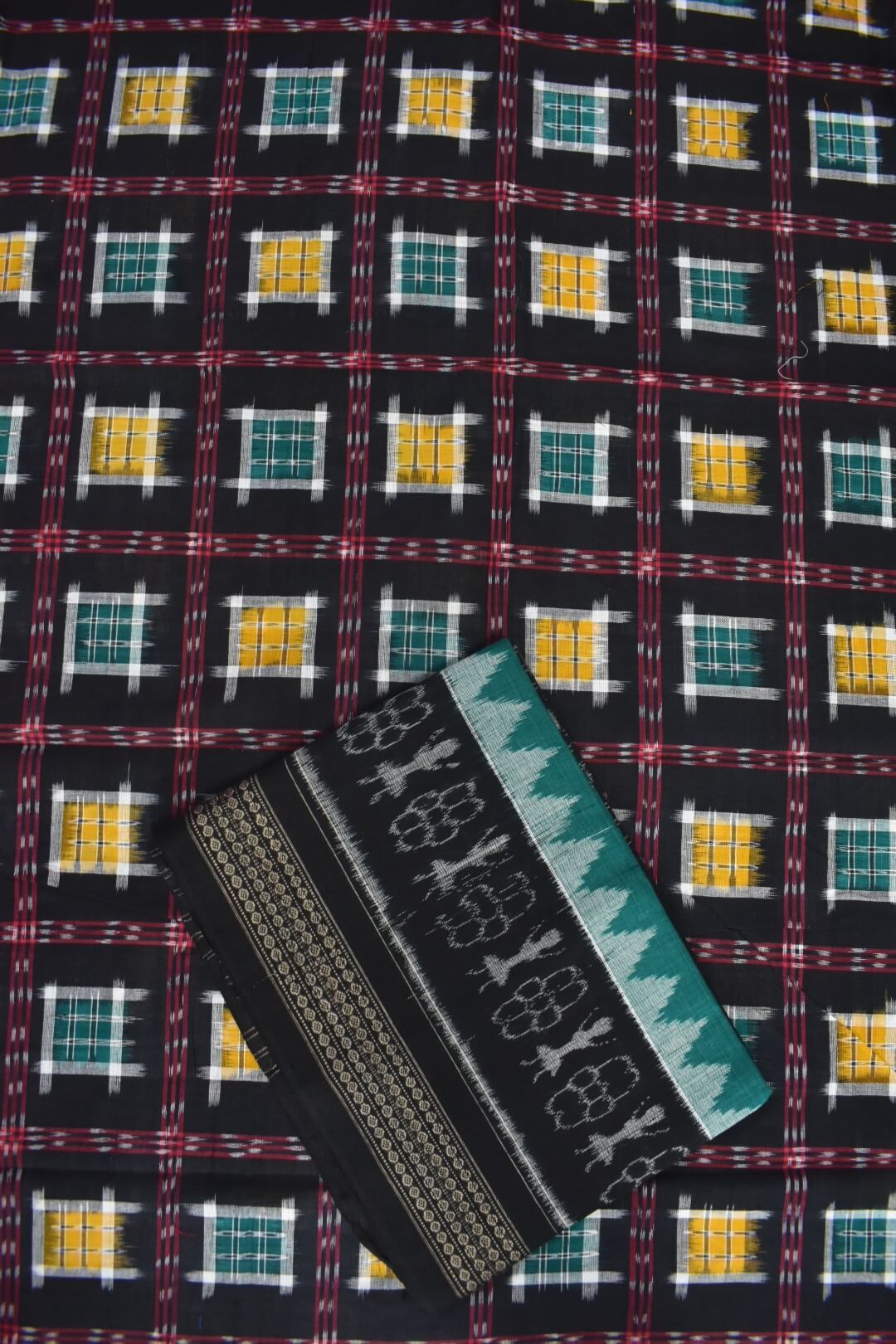 Black Colour Sambalpuri Handloom Cotton Dress Material - Image 3