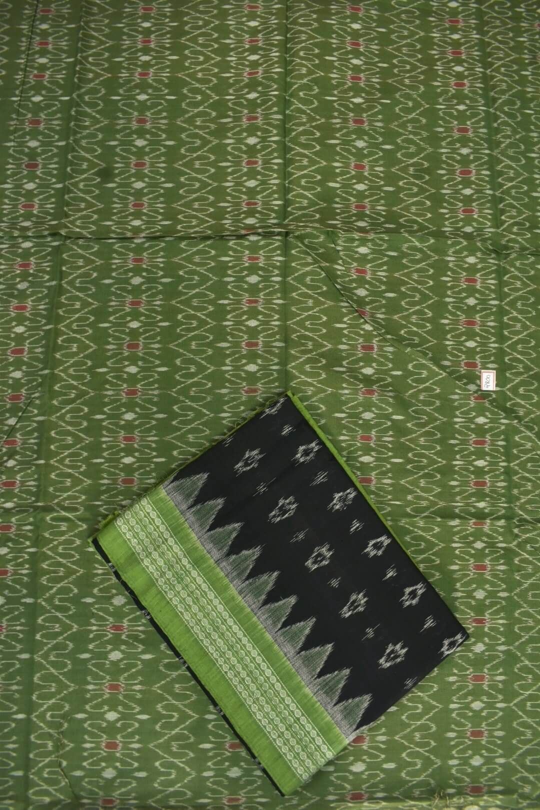 Green Colour Sambalpuri Handloom Cotton Dress Material - Image 3