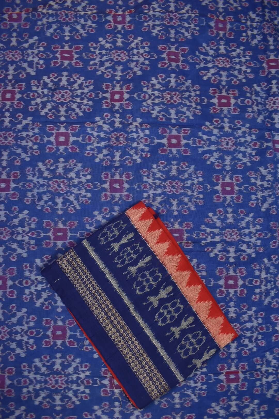 Blue Colour Sambalpuri Handloom Bapta Cotton/Silk Mix Dress Material - Image 3